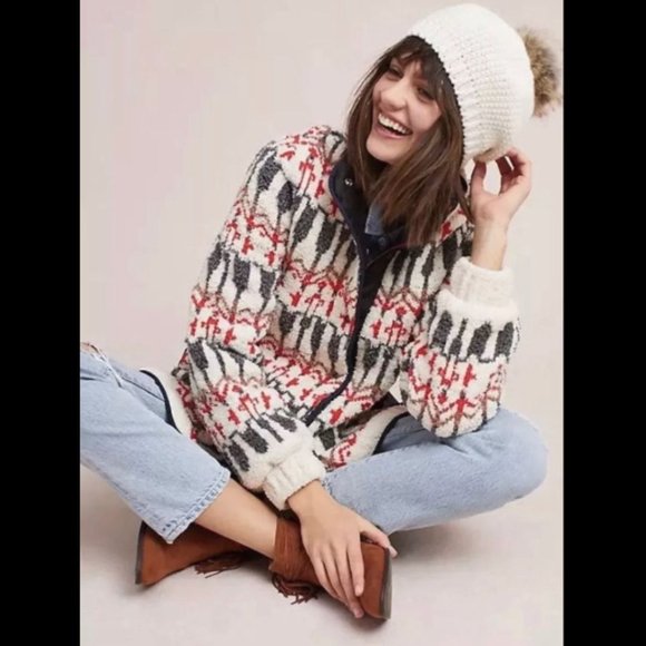 EUC Anthropologie Sleeping On Snow Intarsia Sweater Jacket - Size S - Picture 3 of 3